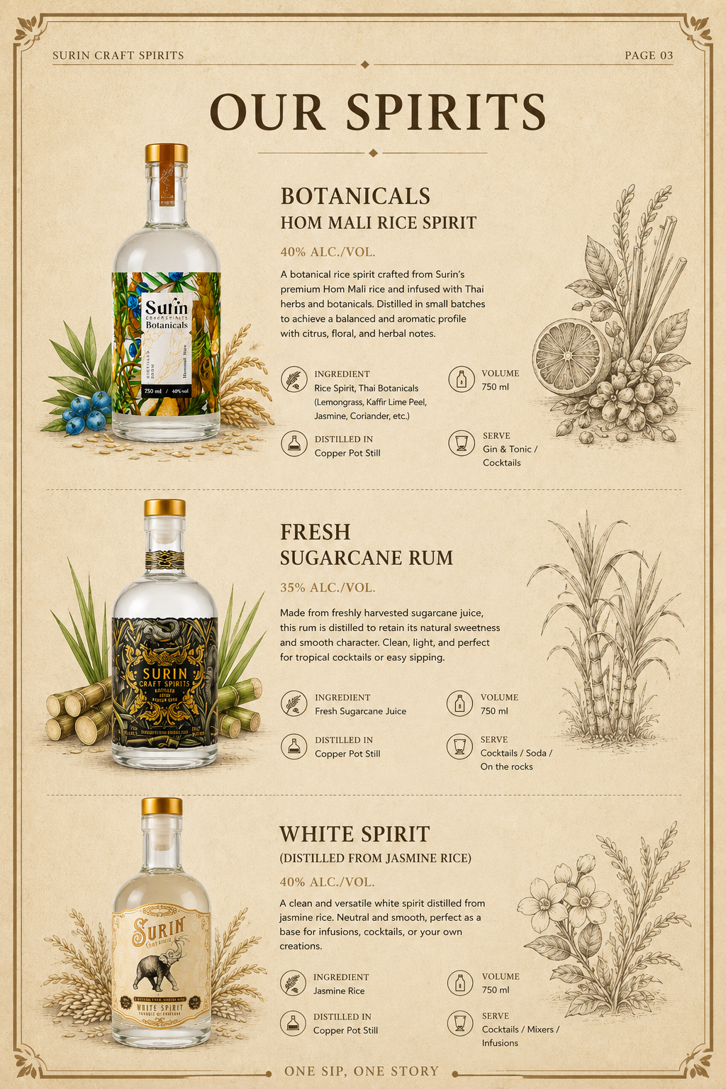 Original Surin Craft Spirits product catalog